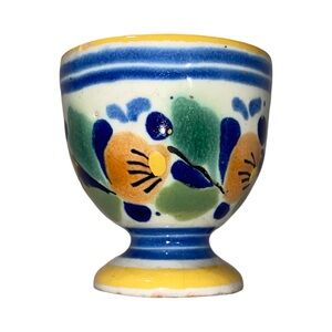 Colorful vintage hand painted egg cup Puebla Mexico